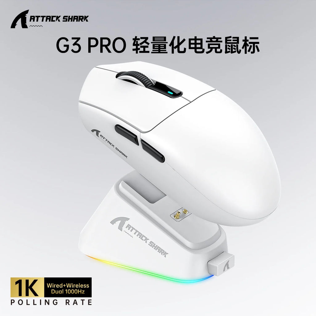Hot Sales ATTACK SHARK G3PRO Gaming Wireless 3-Mode Bluetooth RGB PAW3311 25000dpi 2.4GHz 62g Mouse with Charger for PC/MAC/Wins