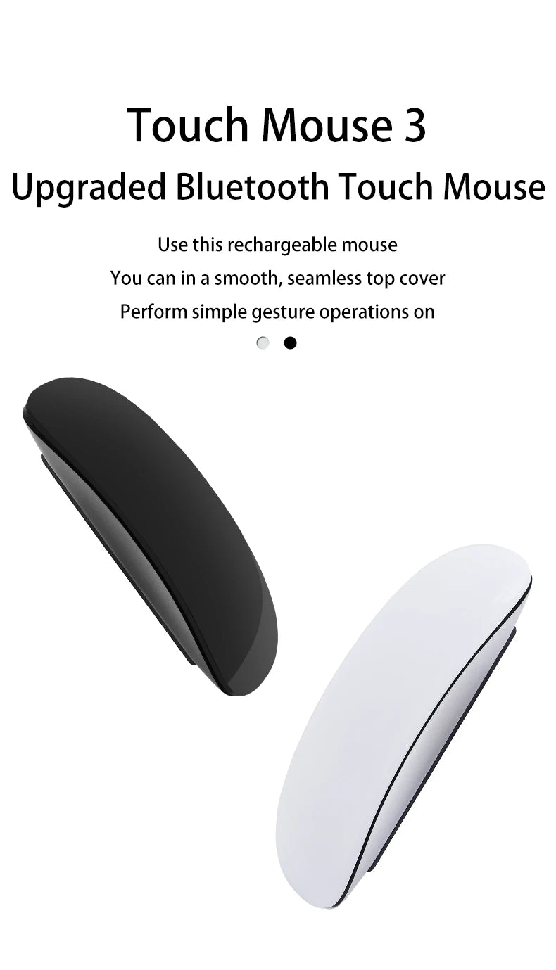 Rechargeable Bluetooth Mouse Magic 3 for MacBook Air/Pro & Win, Ergonomic Multi-Touch BT5.0 Wireless Slim Rechargeable Mouse