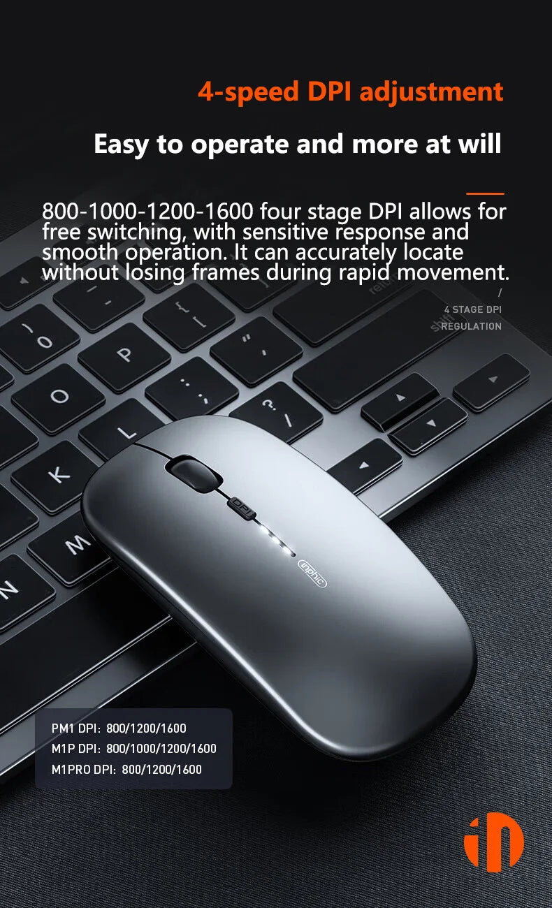 Inphic M1P Rechargeable 2.4G Wireless Mouse Battery Level Display Office Mute Mouse Ultra Thin Portable For Laptop