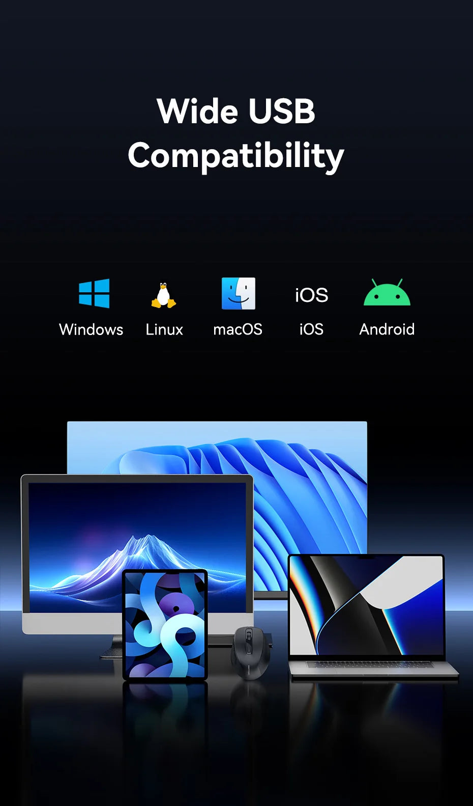 Vention Wireless Bluetooth 5.1 Mouse USB 2.4G Dual-Mode Ergonomic 4000 DPI 6 Buttons Mouse for MacBook Tablet Laptop PC Mice