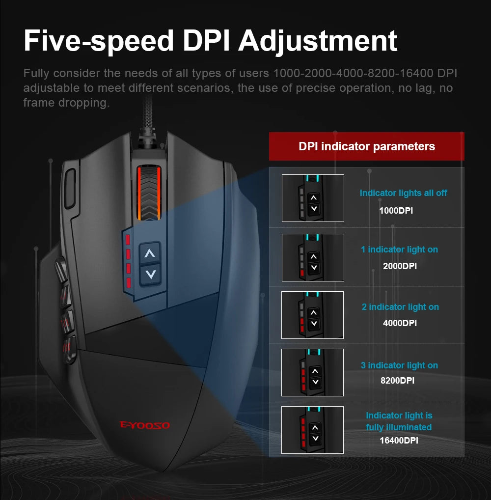 E-YOOSO X-39 USB Wired RGB Gaming Mouse 16400 DPI PAW3327 19 Buttons Programmable Game Optical Mice for Computer PC Laptop