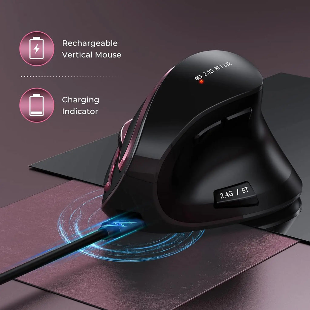 Seenda Wireless Vertical Mouse Rechargeable Ergonomic Bluetooth 5.0 3.0 USB Mice for Mac Windows iPad Computer Notebook