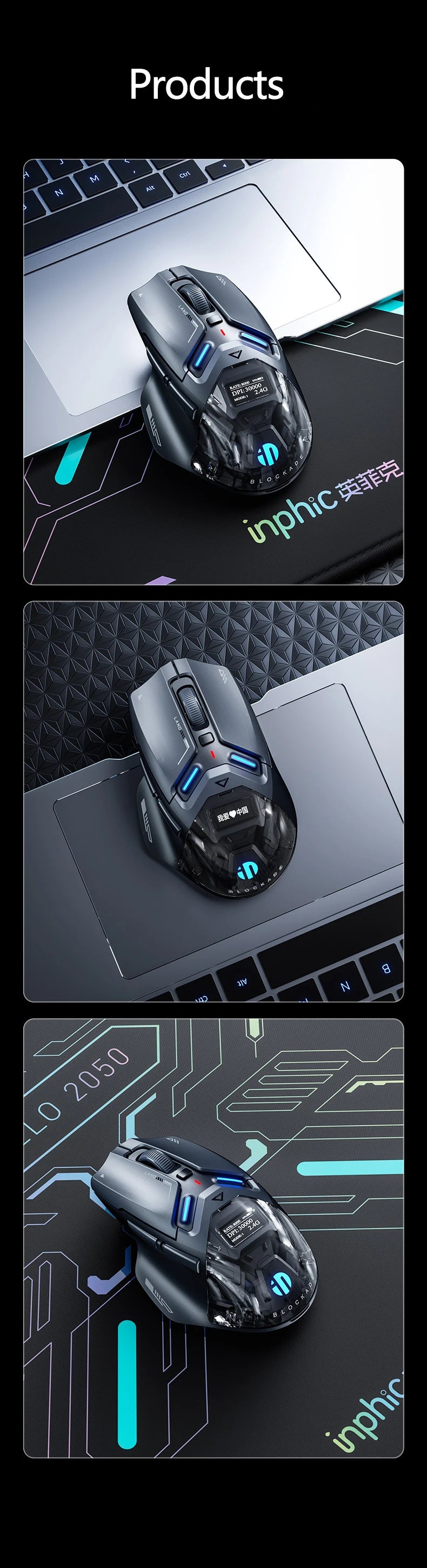 Inphic IN9 Ultra Gaming Mouse PAW3950 Sensor Vibration Feedback OLED Screen Intelligent Display Wireless Mouse Boyfriend's Gift