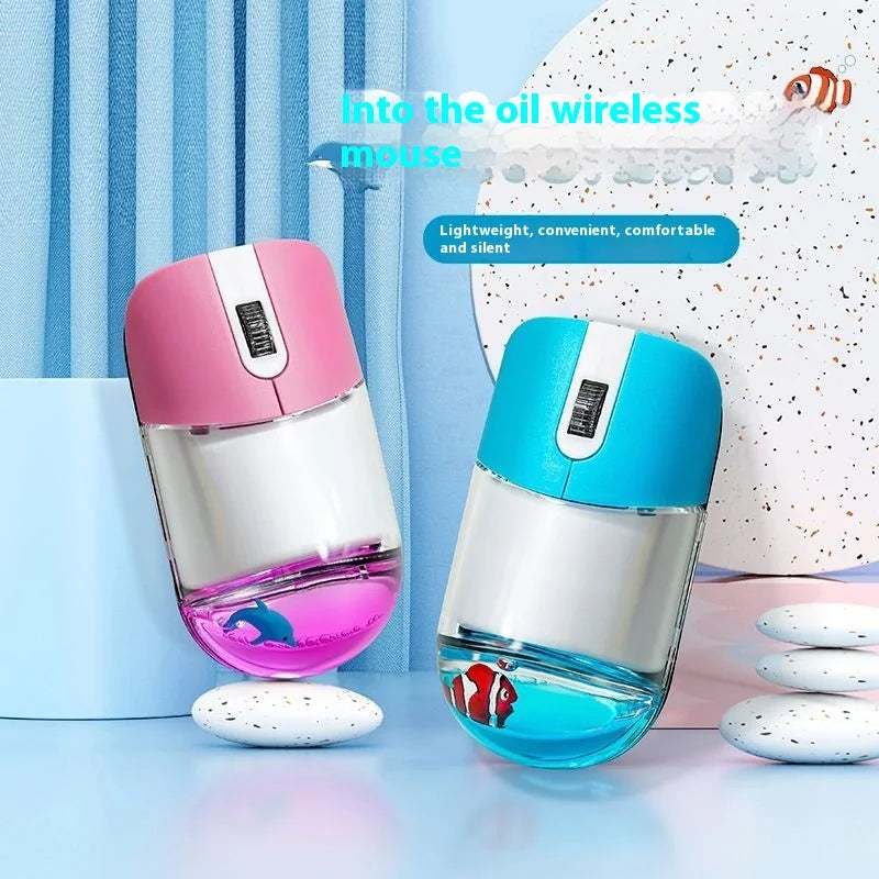 Frutiger Aero Aqua Liquid Mouse Cute Floating Aquarium Animal 2.4G+Bluetooth Wireless Optical Ocean Doll Mice PC Accessories