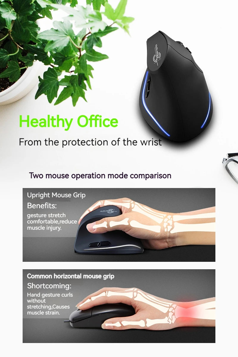 Zelotes F-35 Wireless Gaming Mouse Erect Position 2.4G Rechargeable Three Levels DPI Adjustable Office/Gaming Computer Mouse