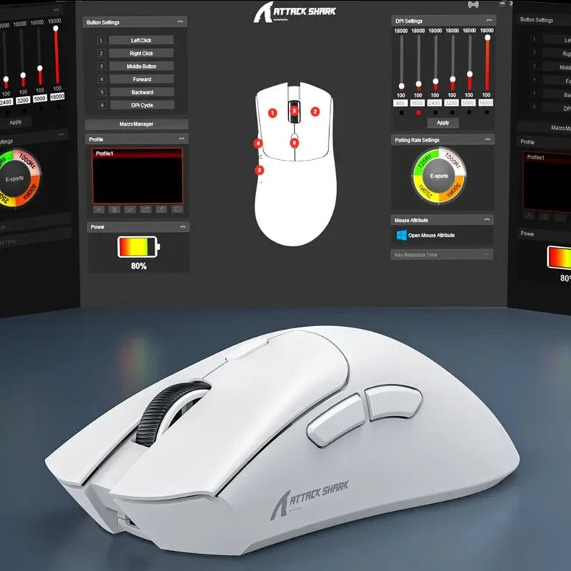 Attack Shark R1 Wireless Gaming Mouse Tri Mode 2.4G Bluetooth Wired 18K DPI 1000Hz PAW3311 Sensor 59g Lightweight Rechargeable