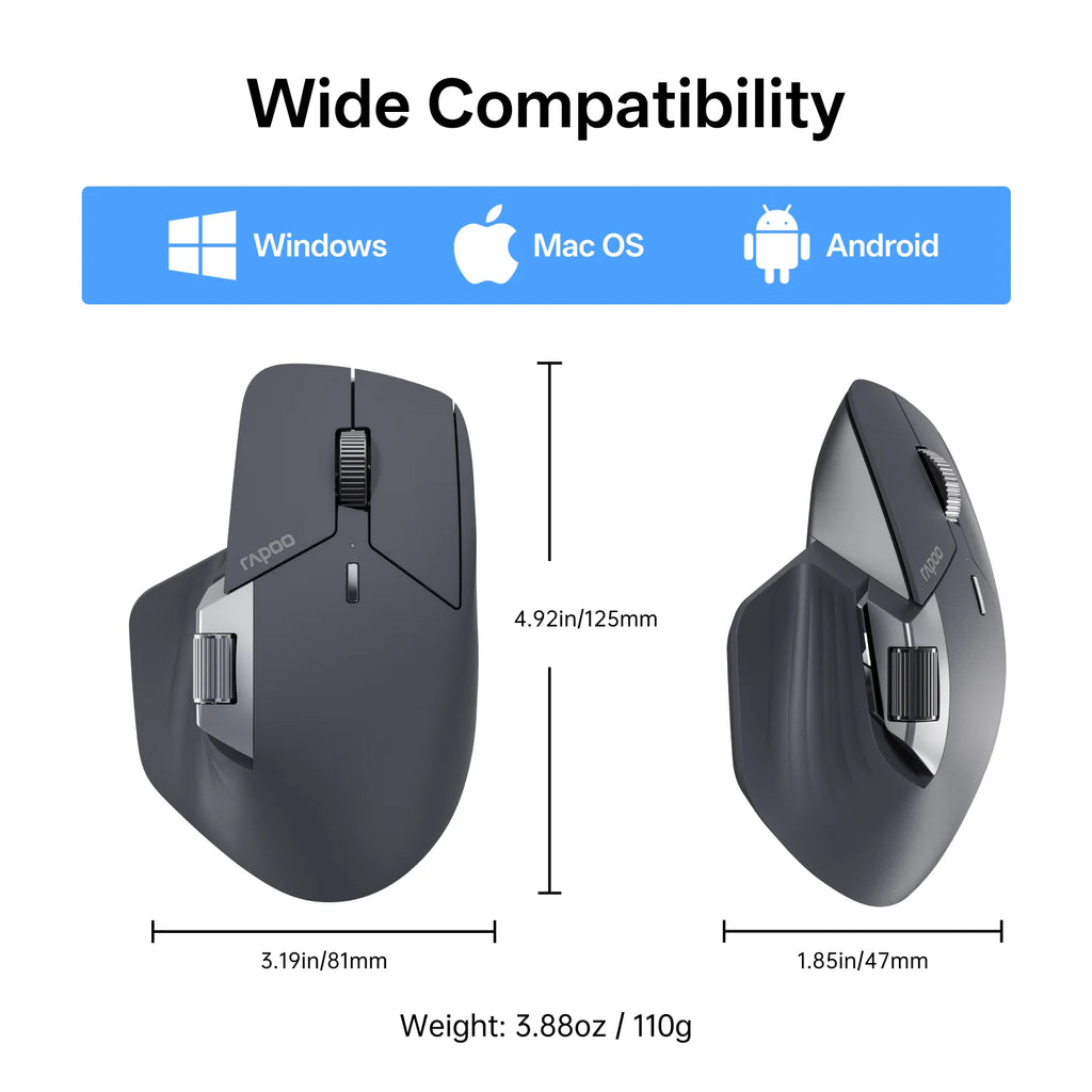 Rapoo MT760PRO Wireless Mouse NearLink + Bluetooth 5.0 Multi-Device 12000 DPI 2K Polling Rate Ergo for Work Gaming Quiet Clicks