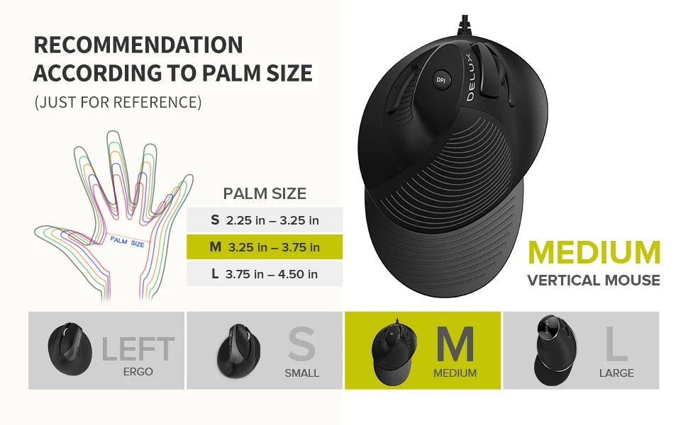 Delux M618 BU Ergonomic Vertical Mouse 6 Buttons 800/1200/1600 DPI Optical Right Hand Mice with Wrist mat For PC Laptop