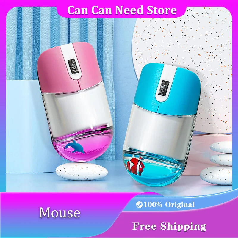 Frutiger Aero Aqua Liquid Mouse Cute Floating Aquarium Animal 2.4G+Bluetooth Wireless Optical Ocean Doll Mice PC Accessories