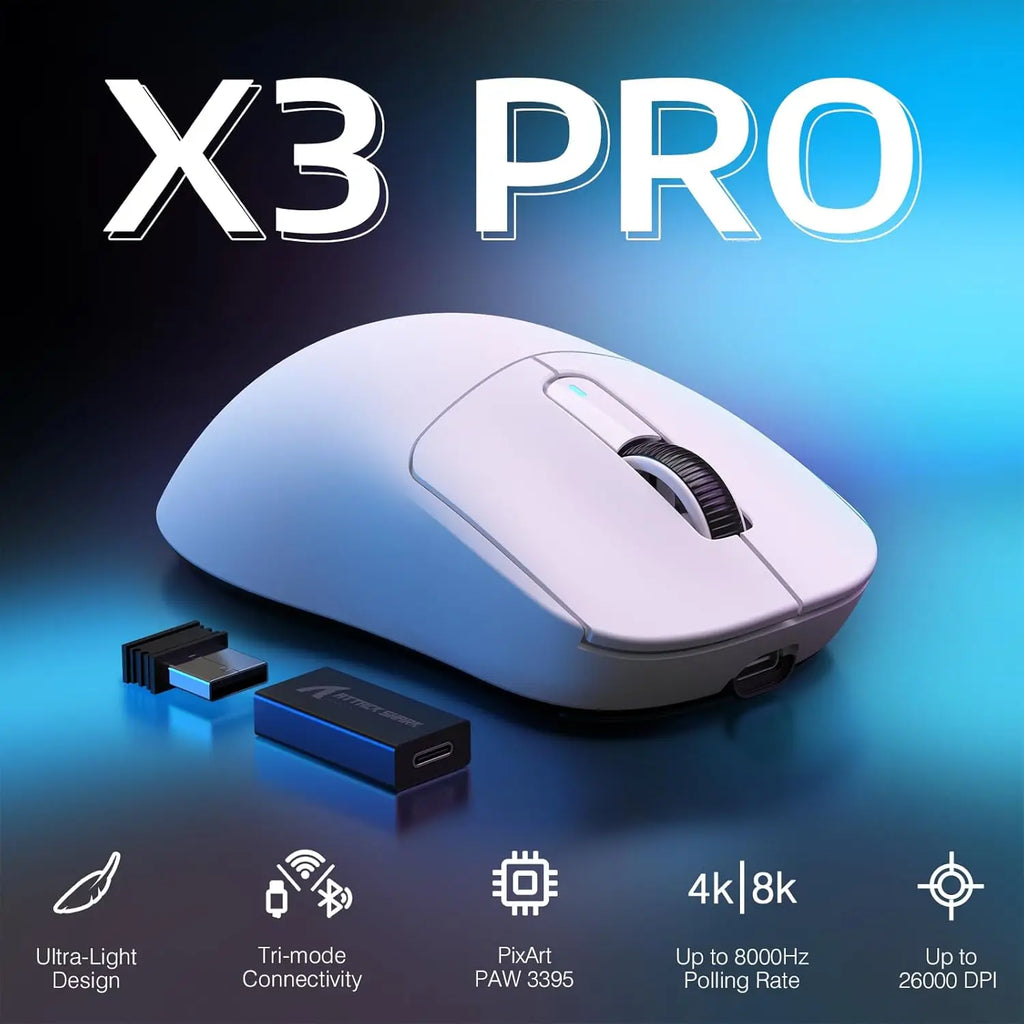 Attack Shark X3Pro Wireless Bluetooth Gaming Mouse PixArt PAW3395 26000dpi Optical Mouse Tri-Mode Connection Macro Gaming Mouse
