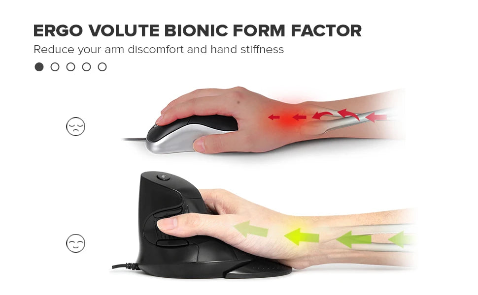 Delux M618 BU Ergonomic Vertical Mouse 6 Buttons 800/1200/1600 DPI Optical Right Hand Mice with Wrist mat For PC Laptop