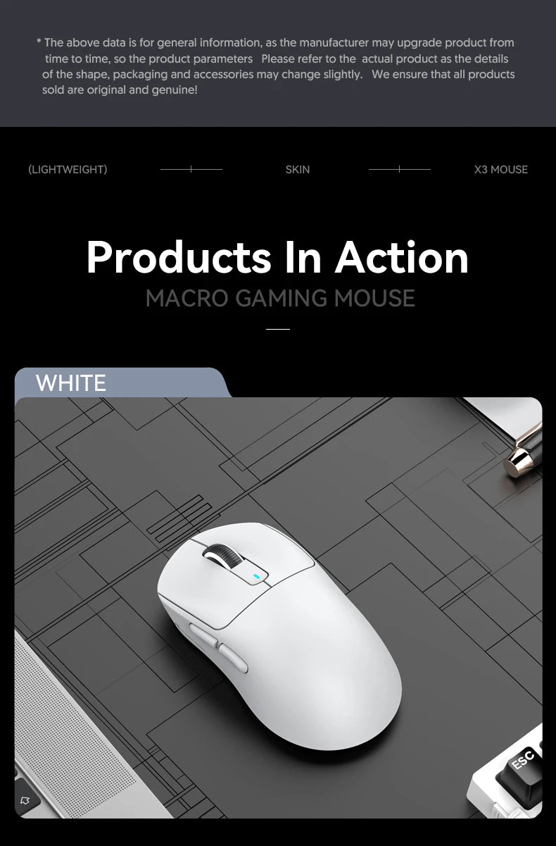 ATTACK SHARK X3 PAW3395 Bluetooth Mouse 2.4G Tri-Mode Connection,26000dpi,650IPS,49g Lightweight Macro Gaming Mouse