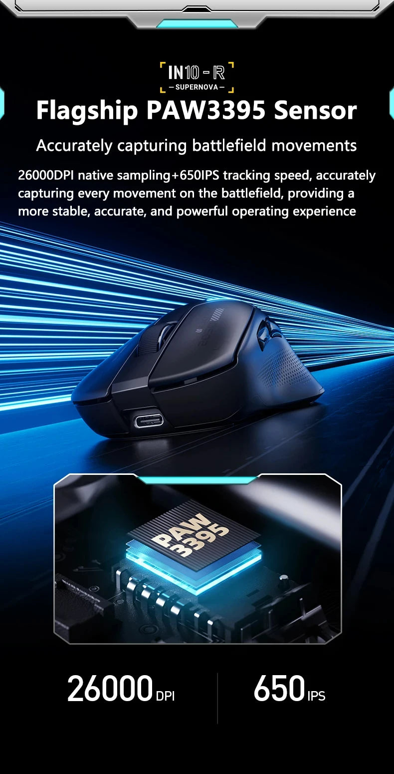 INPHIC IN10R Wireless Three-mode 8K Gaming Mouse PAW3395 Sensor Nano-scale Ice-feeling Coating 800mAh Lightweight Mouse