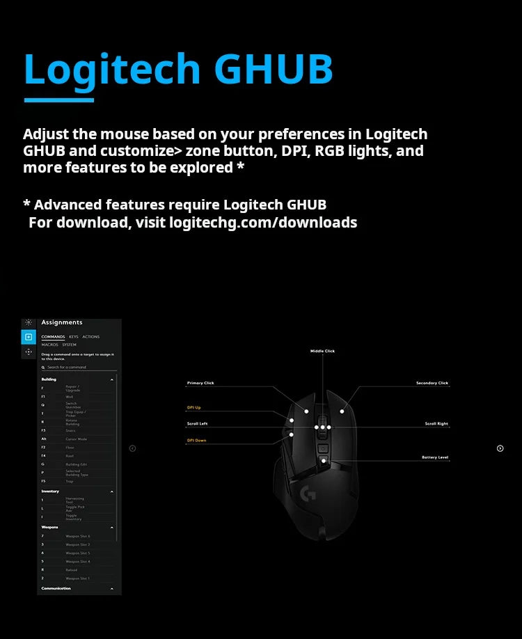 Logitech G502X Wireless Mouse - New Optical-Mechanical Hybrid Microswitch Lightweight Design HERO Engine Gaming Mouse