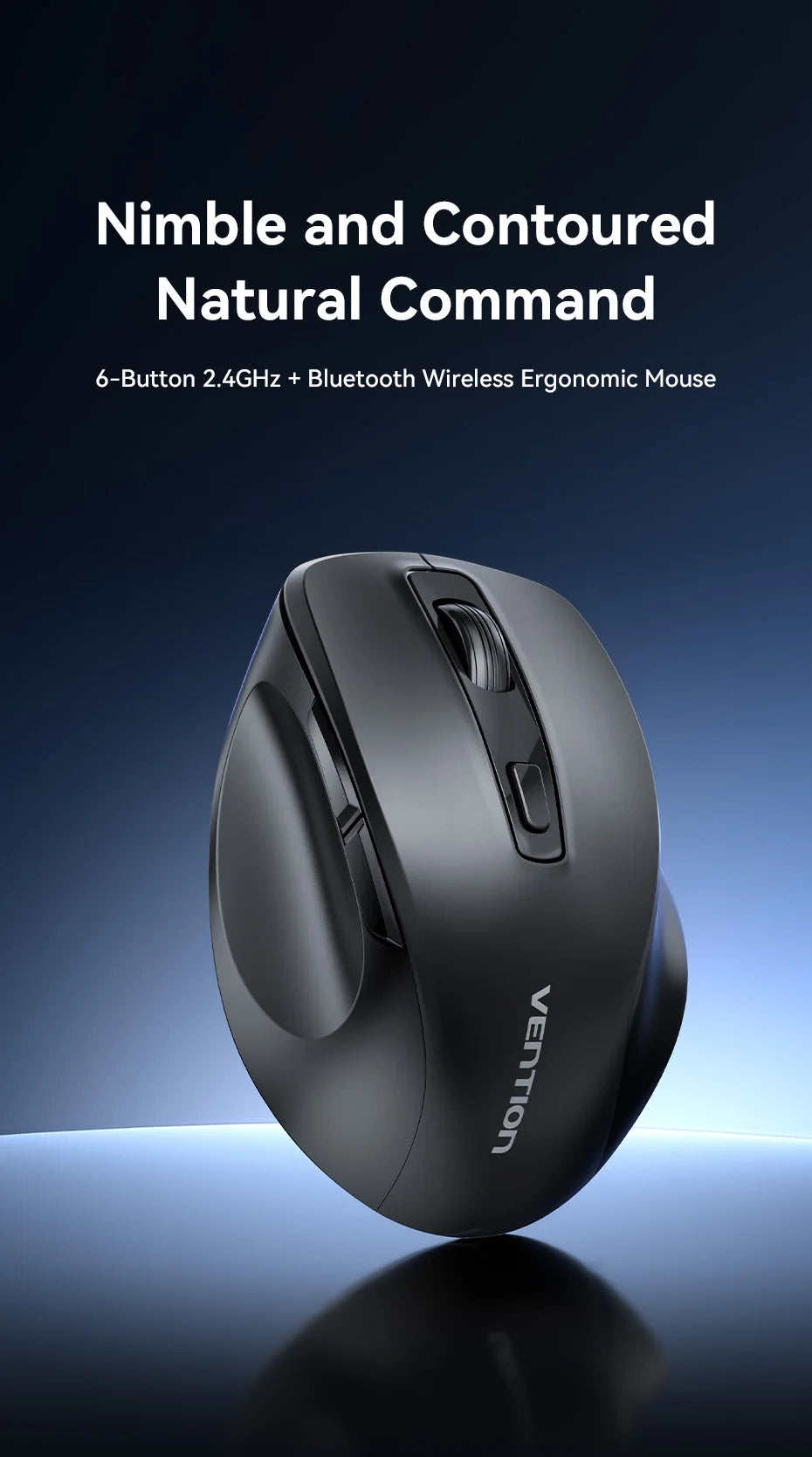 Vention Wireless Bluetooth 5.1 Mouse USB 2.4G Dual-Mode Ergonomic 4000 DPI 6 Buttons Mouse for MacBook Tablet Laptop PC Mice
