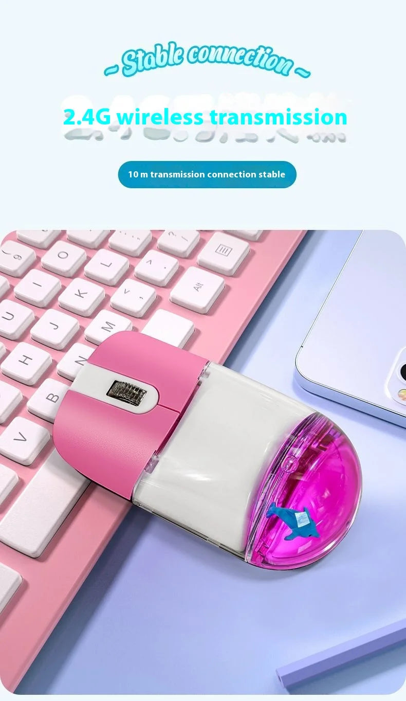 Frutiger Aero Aqua Liquid Mouse Cute Floating Aquarium Animal 2.4G+Bluetooth Wireless Optical Ocean Doll Mice PC Accessories