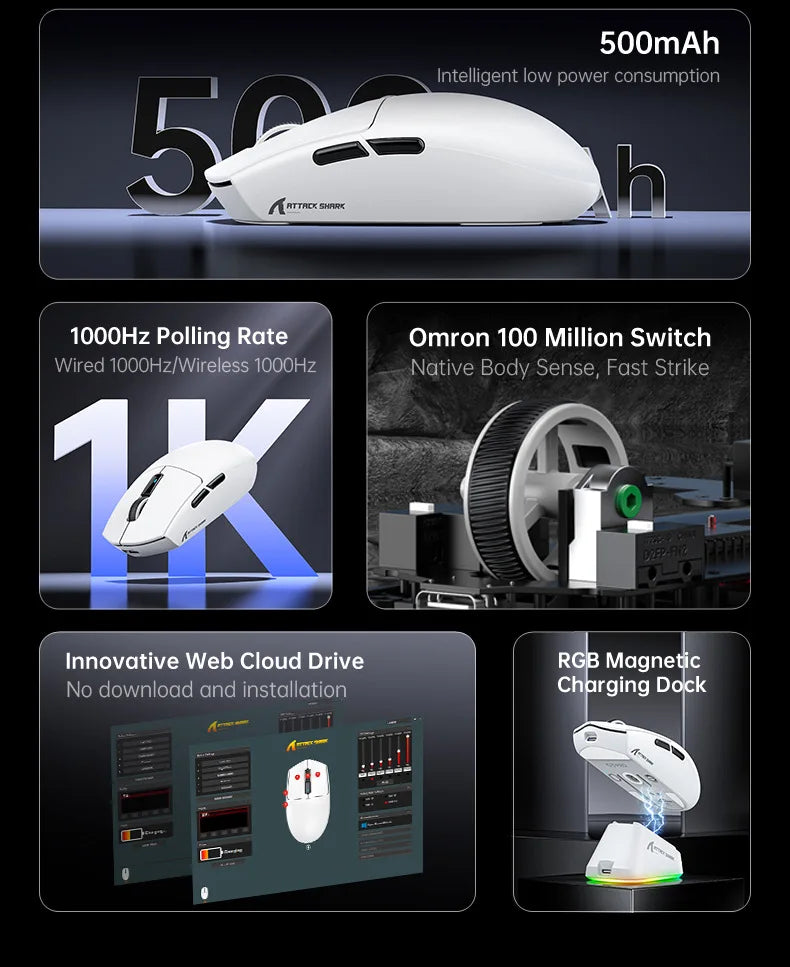 Hot Sales ATTACK SHARK G3PRO Gaming Wireless 3-Mode Bluetooth RGB PAW3311 25000dpi 2.4GHz 62g Mouse with Charger for PC/MAC/Wins