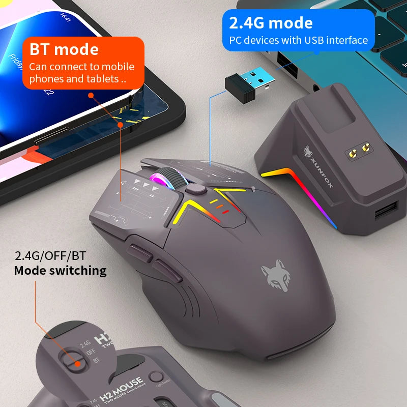 XUNFOX H2 wireless Bluetooth mouse RGB magnetic charging dual-mode e-sports game desktop laptop universal