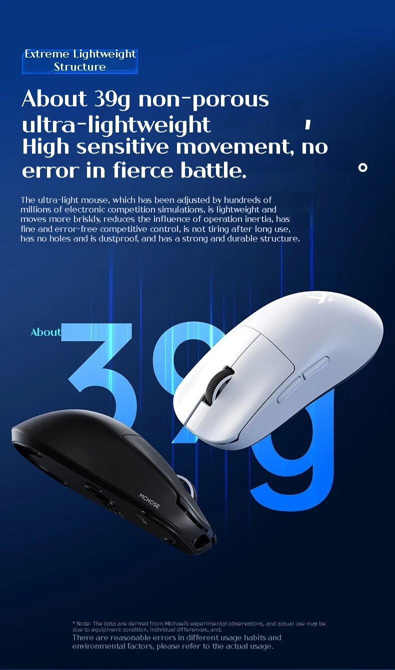MCHOSE L7 Ultra Wireless Gaming Mouse 39g Lightweight E-Sport 8K Polling Rate Customized Optical Switch PAW3950 Flagship Sensor