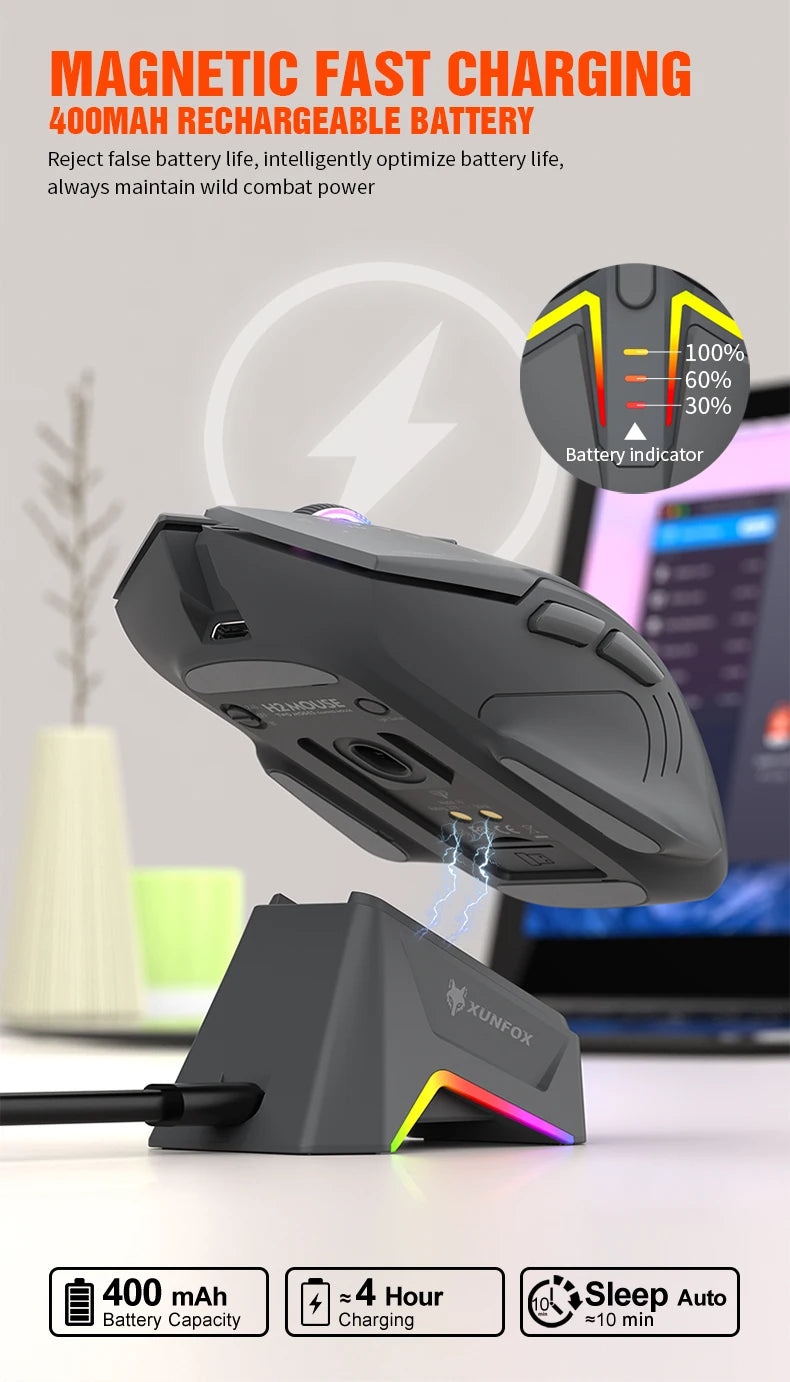 XUNFOX H2 wireless Bluetooth mouse RGB magnetic charging dual-mode e-sports game desktop laptop universal