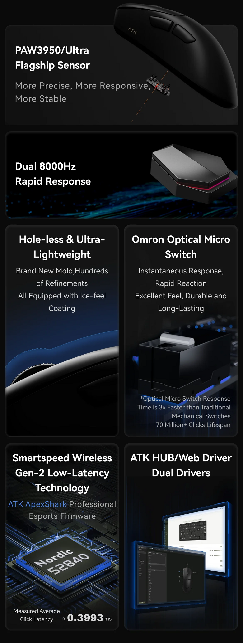 ATK Blazing Sky Z1 Series Wireless Mouse 8K Dual Mode PAW3950 Ultra Gaming Mouse Lightweight Low Delay E-sports