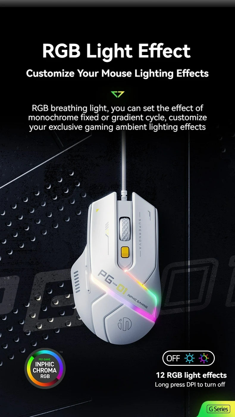 Inphic Pg1 Wired Mouse Gaming Mouse RGB Light Emitting   Macro Programming 12800DPI  6 Keys Computer Mouse 1000hz Polling Rate