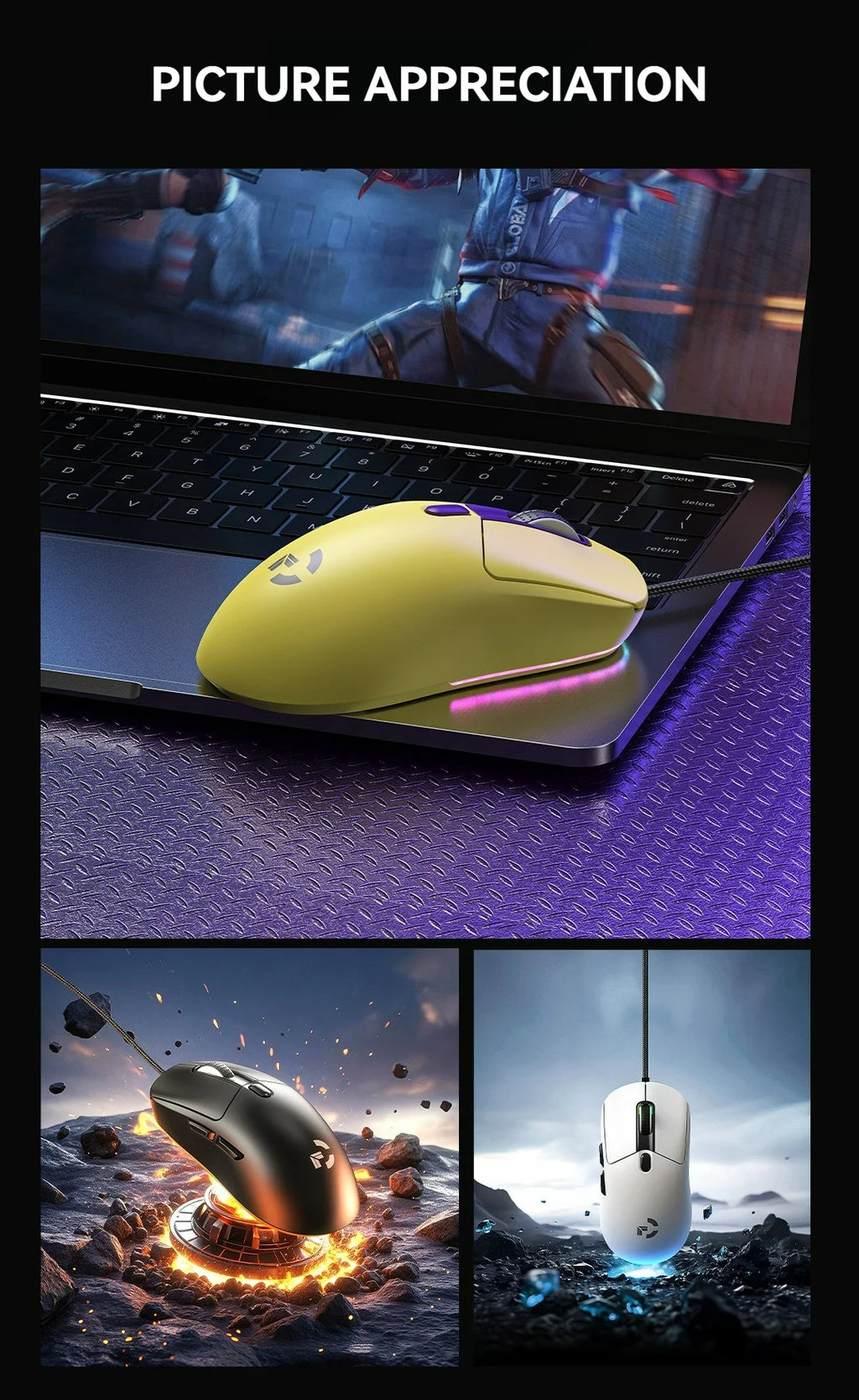 Wired Game Mouse 6 Levels DPI Adjustable Up to 12800DPI Instant A825 Chip RGB Macro Programming Ergonomic Design Universal Mouse