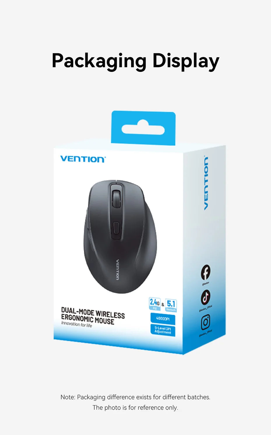 Vention Wireless Bluetooth 5.1 Mouse USB 2.4G Dual-Mode Ergonomic 4000 DPI 6 Buttons Mouse for MacBook Tablet Laptop PC Mice