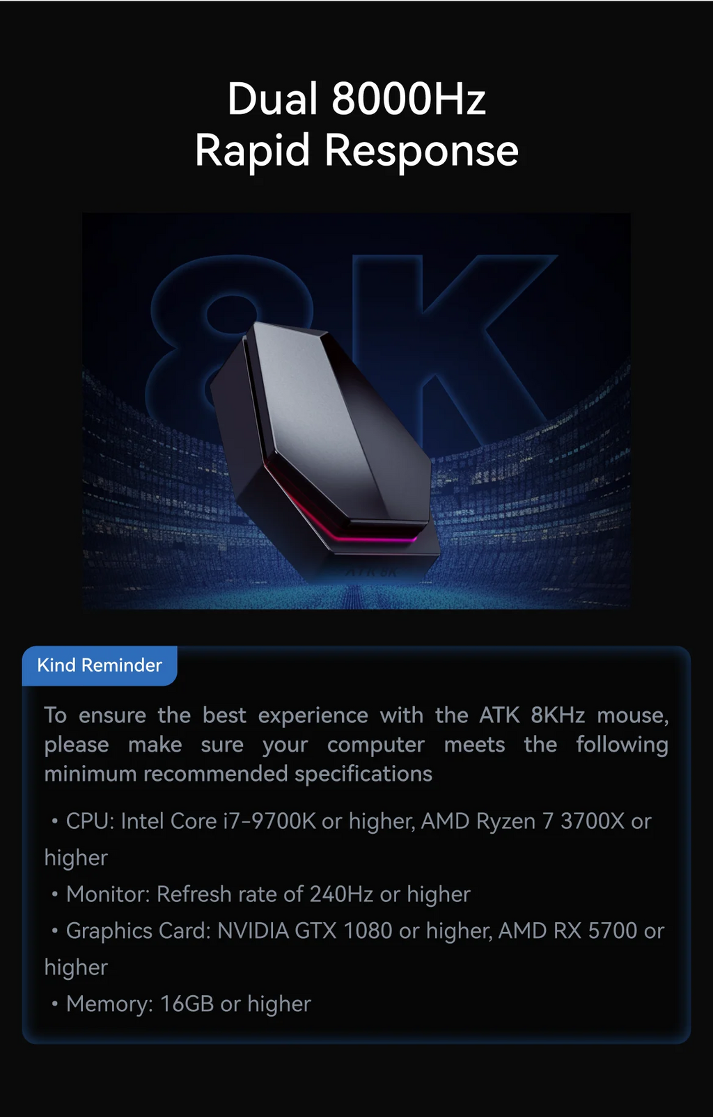 ATK Blazing Sky Z1 Series Wireless Mouse 8K Dual Mode PAW3950 Ultra Gaming Mouse Lightweight Low Delay E-sports