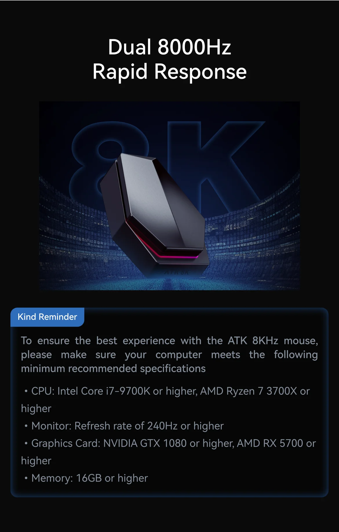 ATK Blazing Sky Z1 Series Wireless Mouse 8K Dual Mode PAW3950 Ultra Gaming Mouse Lightweight Low Delay E-sports