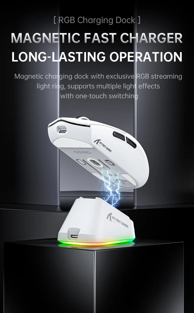 Hot Sales ATTACK SHARK G3PRO Gaming Wireless 3-Mode Bluetooth RGB PAW3311 25000dpi 2.4GHz 62g Mouse with Charger for PC/MAC/Wins