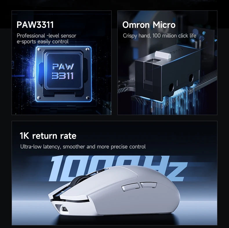 MCHOSE G3 Gaming Mouse  Buletooth 2.4G Paw3311 12000DPI Tri-mode Wireless Lightweight Mouse  Ergonomics Gamer Laptop PC