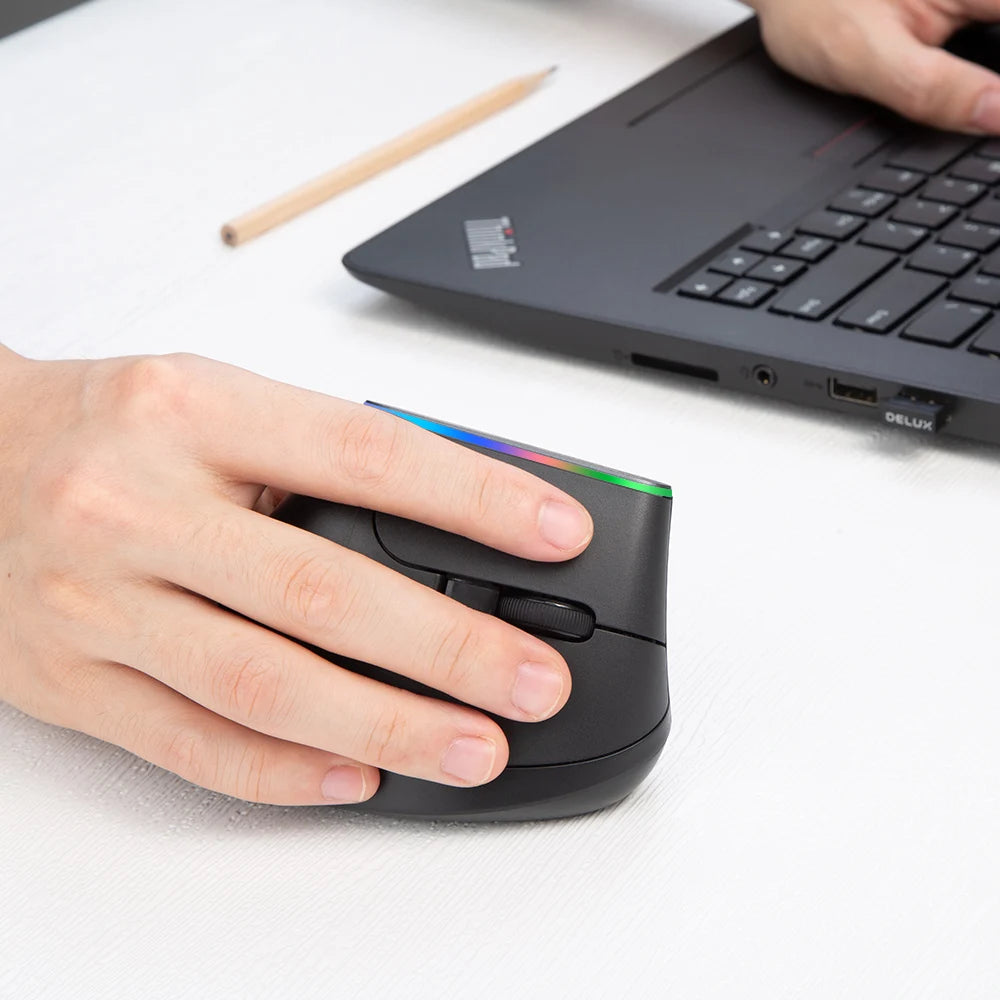 Delux M618C Wireless Silent Ergonomic Vertical 6 Buttons Gaming Mouse USB Receiver RGB 1600 DPI Optical Mice With For PC Laptop