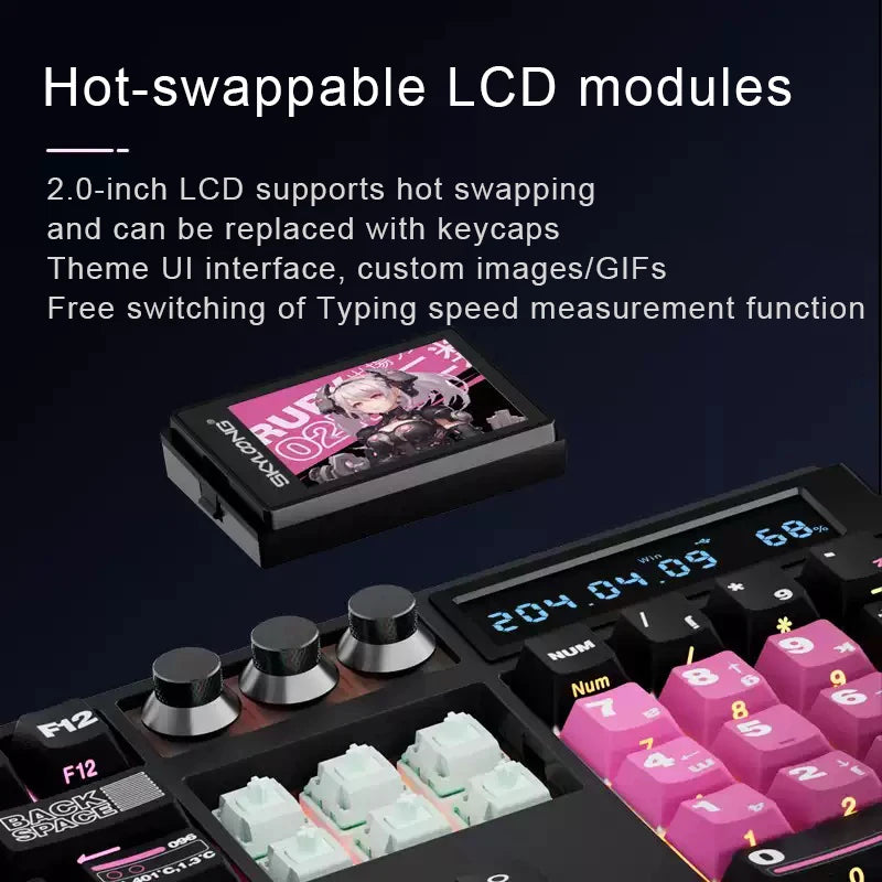 SKYLOONG GK104 Pro Wireless Mechanical Keyboar Full-Size Keyboard Screen&3Knobs RGB Backlit Voice Calculator 8K Polling Rate