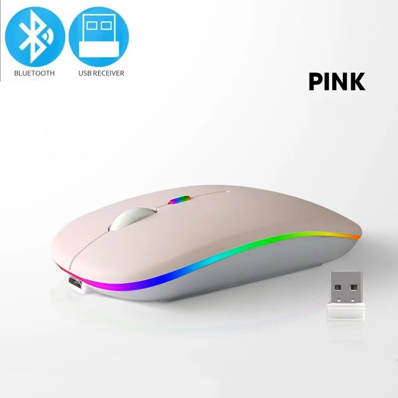 Wireless mouse 2.4GHz Bluetooth rechargeable mouse quiet ergonomic gaming mouse with USB backlight 1600dpi mouse for PC and
