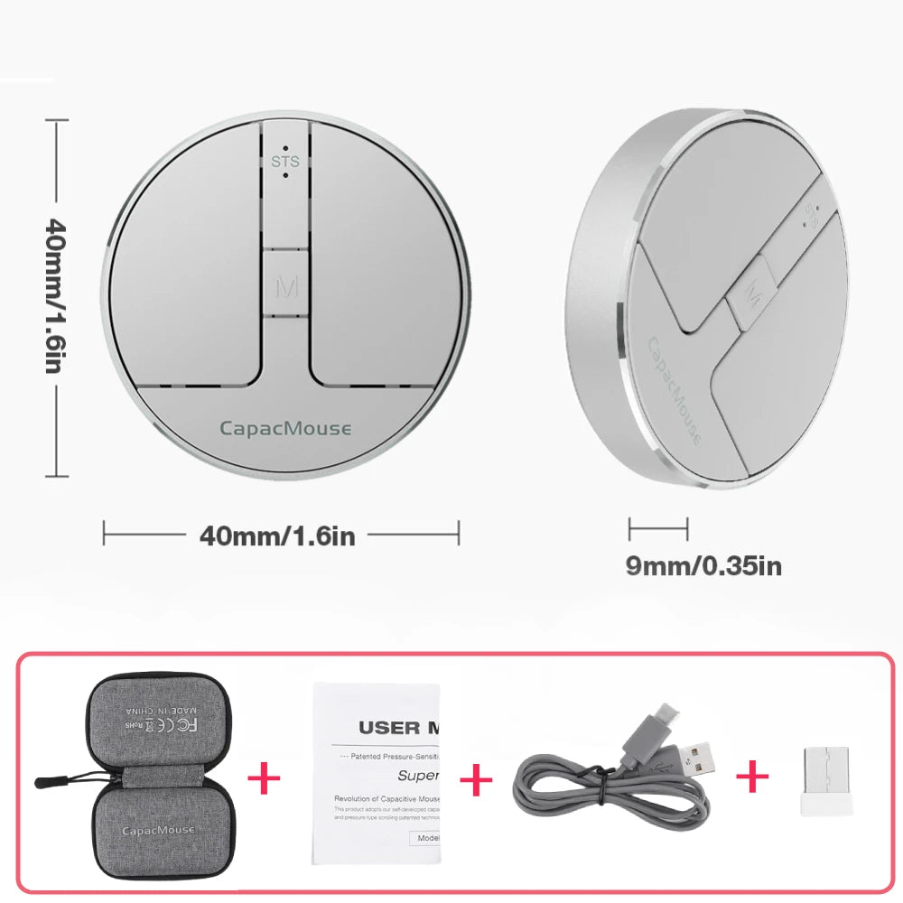 Ultra Thin Wireless Computer Mouse 3 Mode Mini Capacitive Mice BT5.2/2.4G/USB 3 Adjustable DPI w/ Receiver for Laptop PC