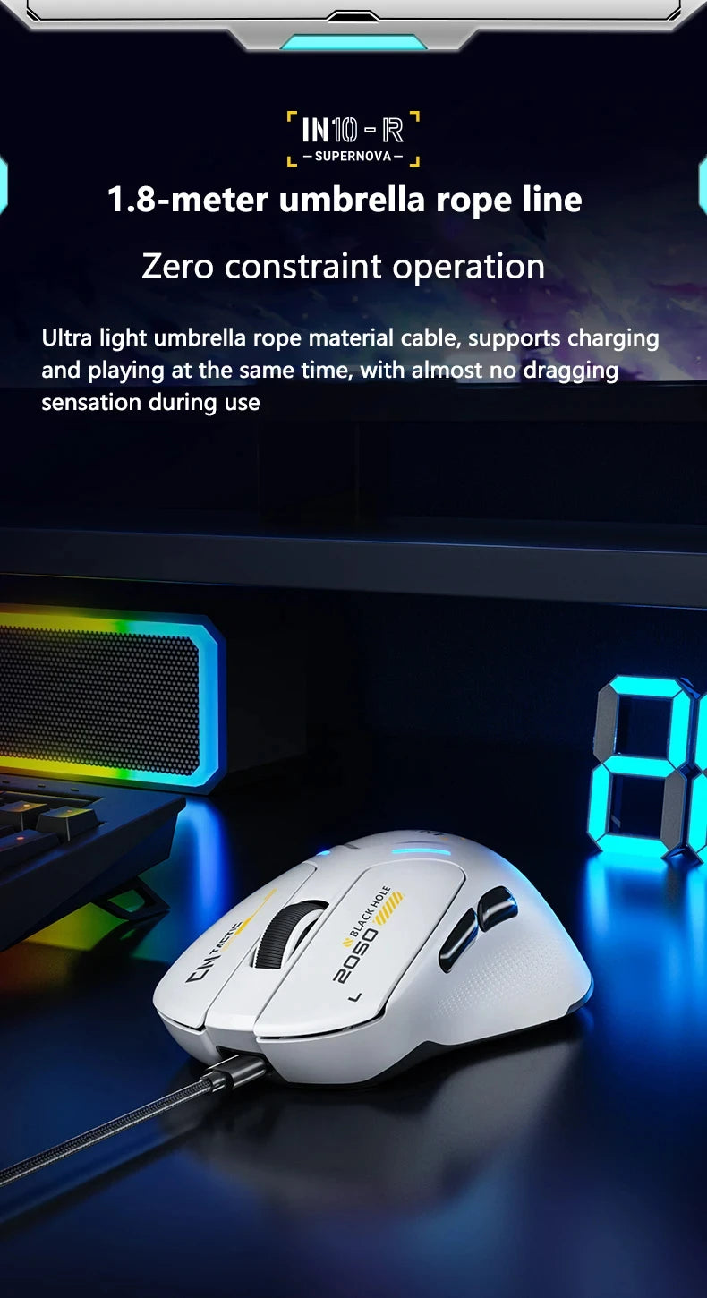 INPHIC IN10R Wireless Three-mode 8K Gaming Mouse PAW3395 Sensor Nano-scale Ice-feeling Coating 800mAh Lightweight Mouse