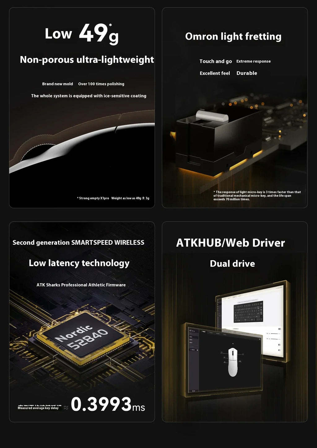 ATK Blazing Sky X1 Mouse Gamer Wireless 3Mode 8K Low Latency Lightweight FPS Liekong E-sports Gaming Mouse Custom Pc Accessories