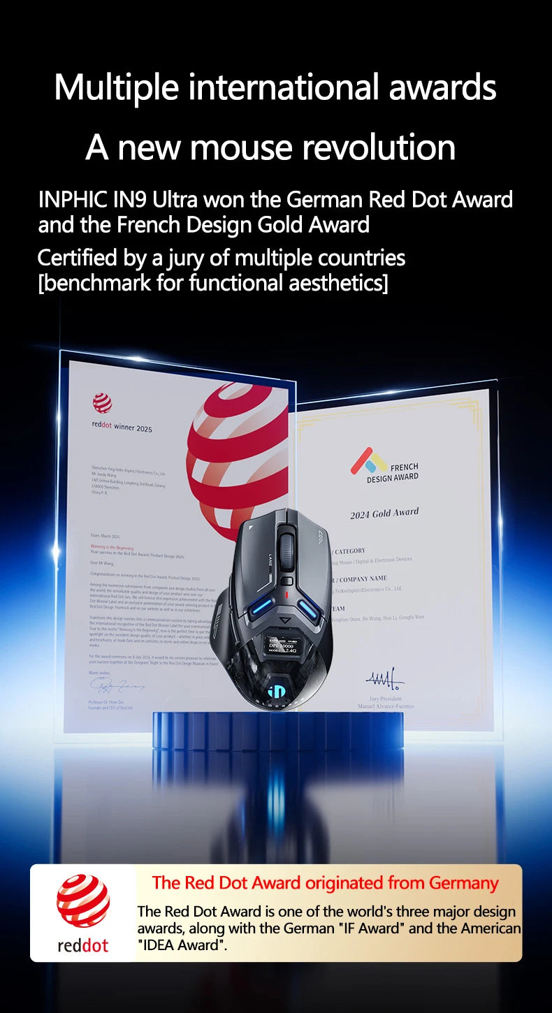 Inphic IN9 Ultra Gaming Mouse PAW3950 Sensor Vibration Feedback OLED Screen Intelligent Display Wireless Mouse Boyfriend's Gift