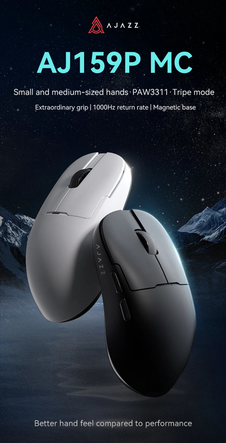 AJAZZ AJ159P MC Tri-mode Wired BT Wireless Gaming Mouse with Magnetic Charging Base Max 12000DPI Gaming Mouse for PC