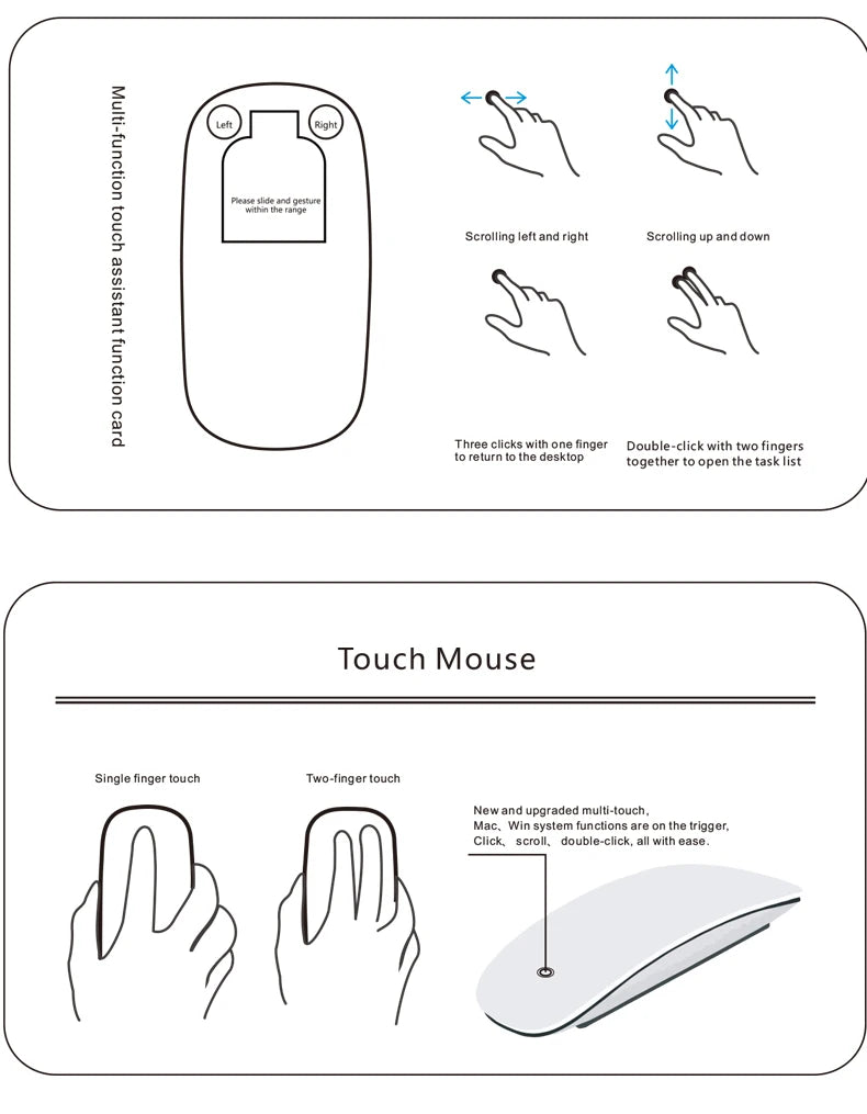 Rechargeable Bluetooth Mouse Magic 3 for MacBook Air/Pro & Win, Ergonomic Multi-Touch BT5.0 Wireless Slim Rechargeable Mouse