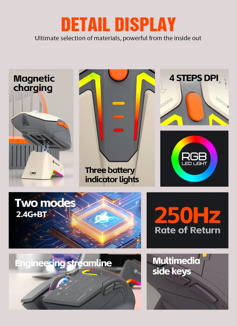 XUNFOX H2 wireless Bluetooth mouse RGB magnetic charging dual-mode e-sports game desktop laptop universal