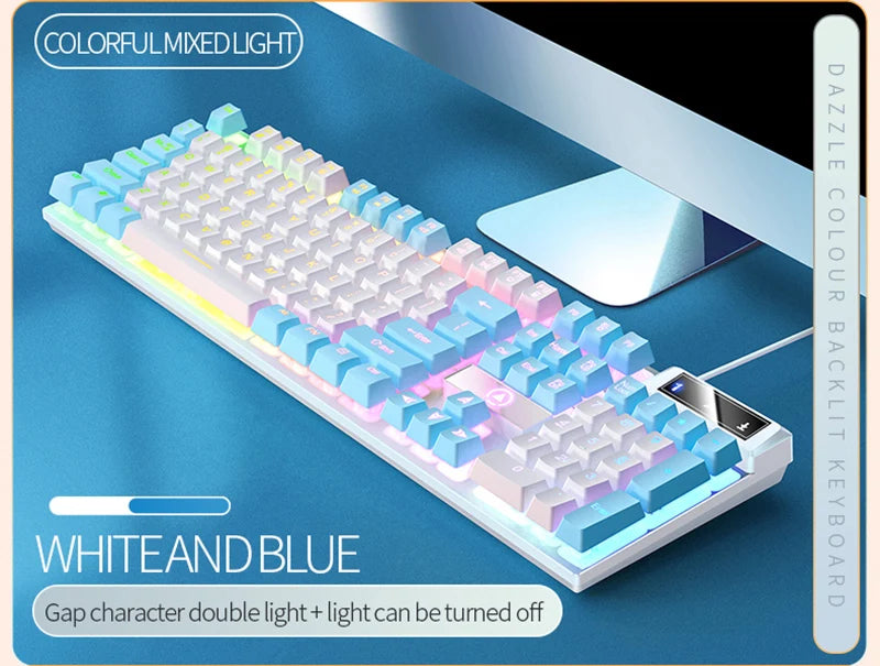 K500 Gaming Wired Mechanical Keyboard Luminous Color Blocking Ergonomic Conflict-free Buttons Pc Desktop Computer Accessories