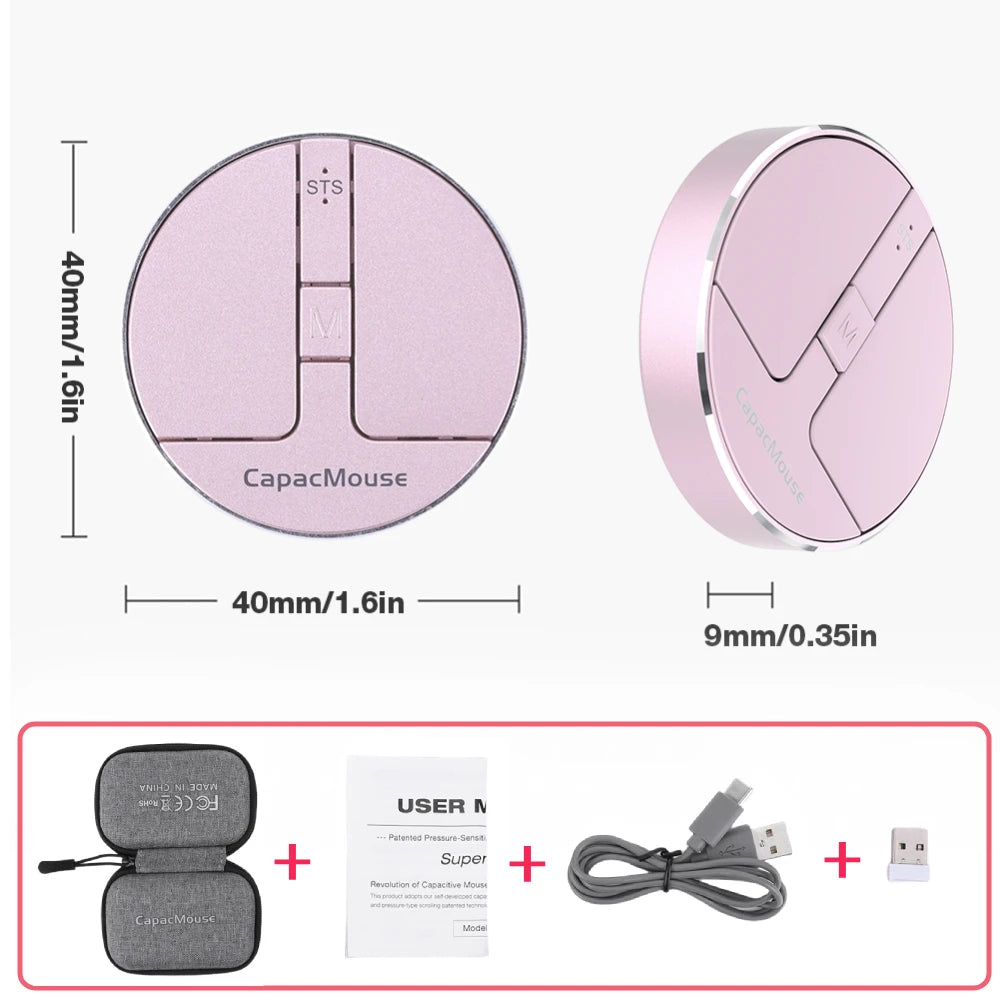 Ultra Thin Wireless Computer Mouse 3 Mode Mini Capacitive Mice BT5.2/2.4G/USB 3 Adjustable DPI w/ Receiver for Laptop PC