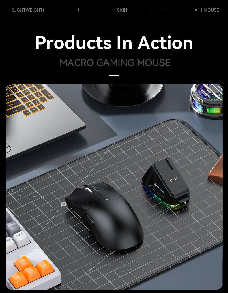 Attack Shark X11 Black Bluetooth Wireless Mouse Three Mode 2.4G PAW3311  RGB  PC Magnetic charging dock ,Gaming E-sports Mouse