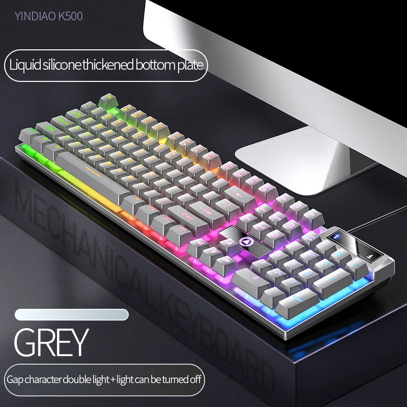 K500 Gaming Wired Mechanical Keyboard Luminous Color Blocking Ergonomic Conflict-free Buttons Pc Desktop Computer Accessories