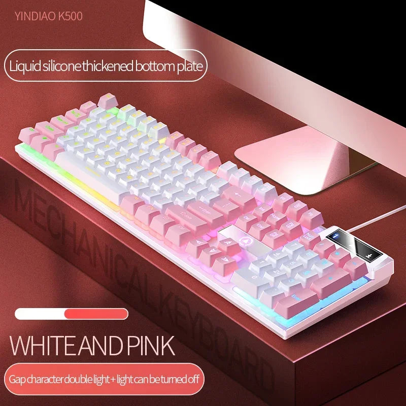 K500 Gaming Wired Mechanical Keyboard Luminous Color Blocking Ergonomic Conflict-free Buttons Pc Desktop Computer Accessories