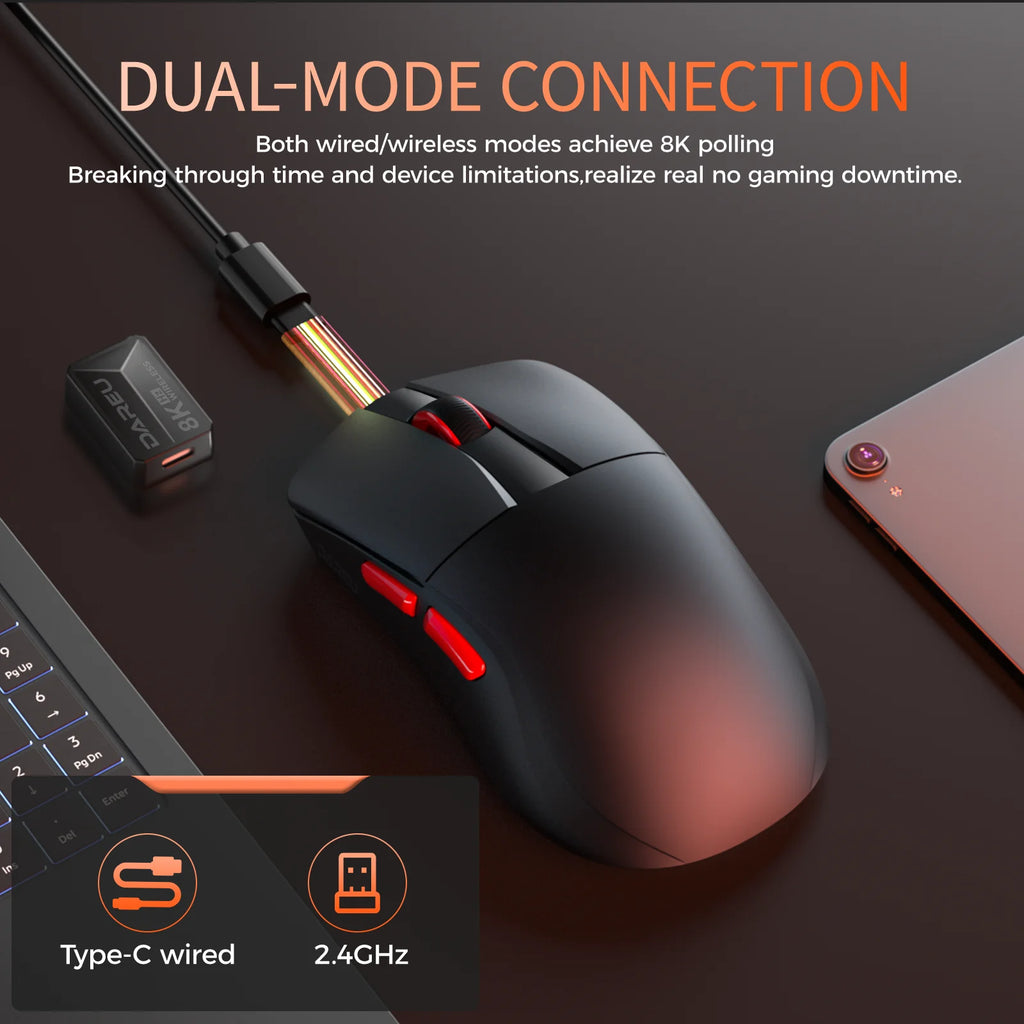 DAREU Dual-mode Gaming Mouse 8Khz 2.4G Wireless Wired 35g Lightweight 30000 DPI AIM-750 Sensor Macro Gamer Mouse