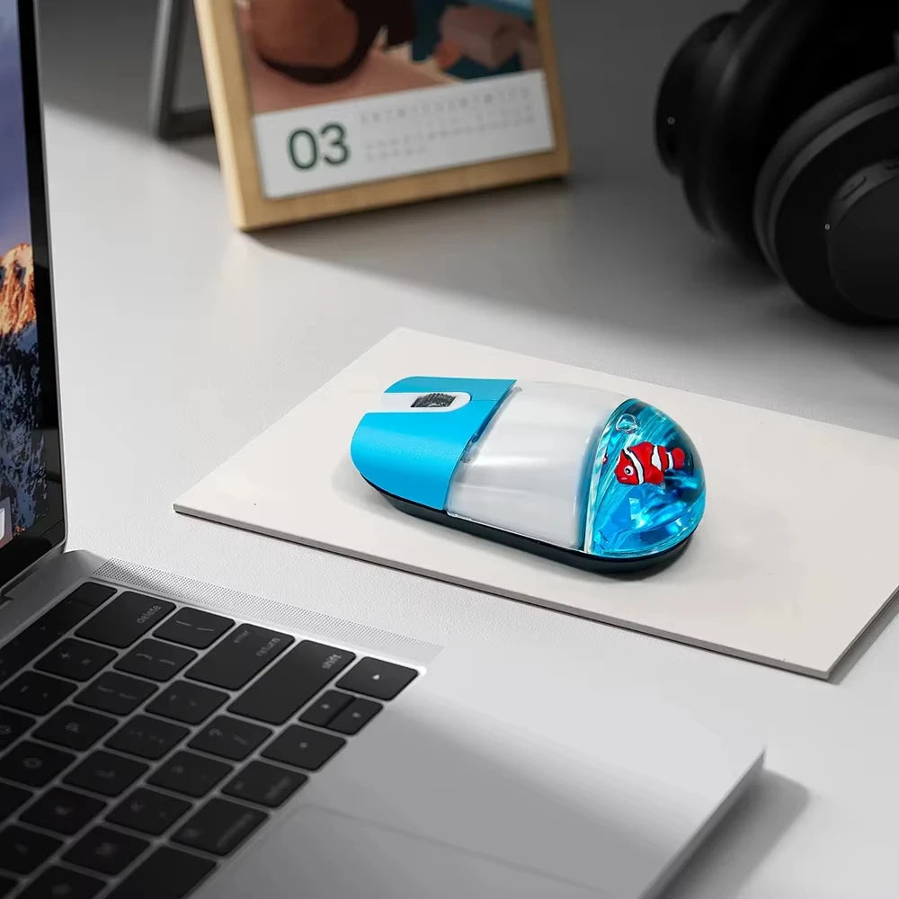 Frutiger Aero Aqua Liquid Mouse Cute Floating Aquarium Animal 2.4G+Bluetooth Wireless Optical Ocean Doll Mice PC Accessories