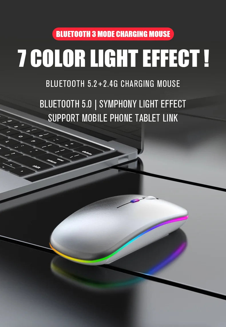 Tablet Phone Computer Bluetooth Wireless Mouse Rechargeable RGB Backlight Mice for iPad PC Laptop Tablet Phone 2.4GHz USB Mouse